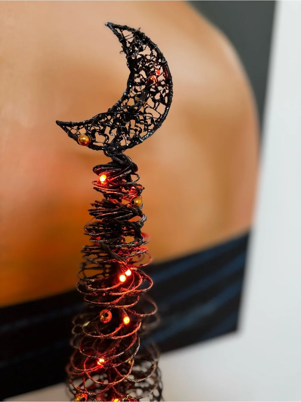 Light-Up Black Halloween Tree with Crescent Moon – 23.5” Tall